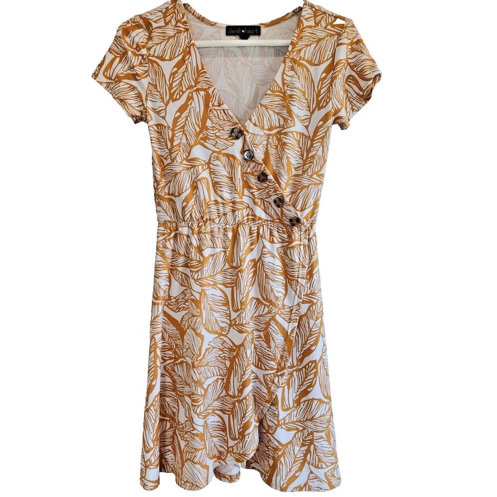 Derek Heart Women Junior White Orange Casual Wrap Dress Size Small‎ Stretch